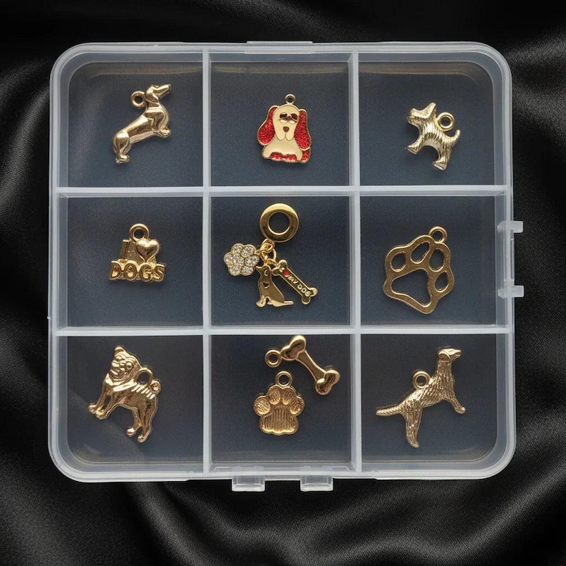 I love Dogs Charm Box - 10 pc., Gold - - LadybugfeetDesigns -