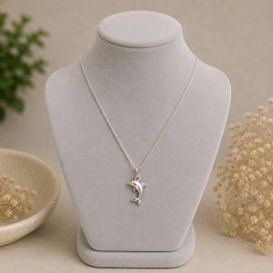 Dolphin Necklace, 20 inches - Silver - - LadybugfeetDesigns -
