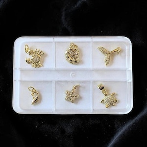 Ocean Lover CZ Mini Charm Box - 6 pc., Gold - - LadybugfeetDesigns -