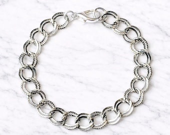 Silver Double Textured Link Charm Bracelet Base - D.i.y. - Build Your Charm Bracelet!