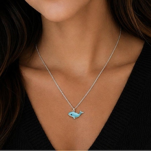 Blue Whale Necklace, 20 inches - Silver - - LadybugfeetDesigns -