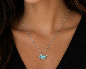 Blue Whale Necklace, 20 inches - Silver