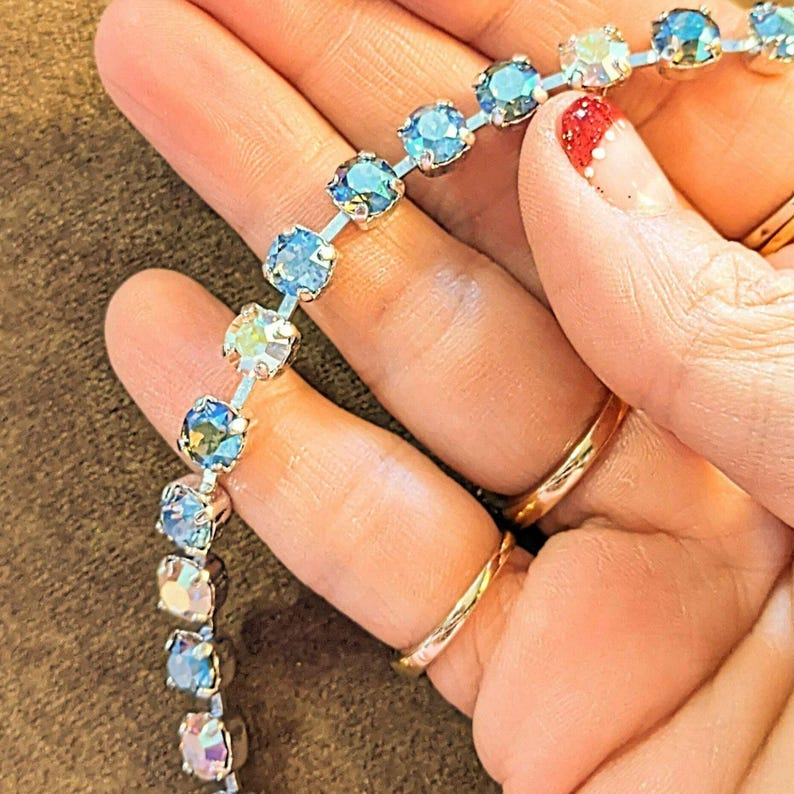 The Beach is my Happy Place-Ocean Wave Faceted Crystal Bracelet - - LadybugfeetDesigns -