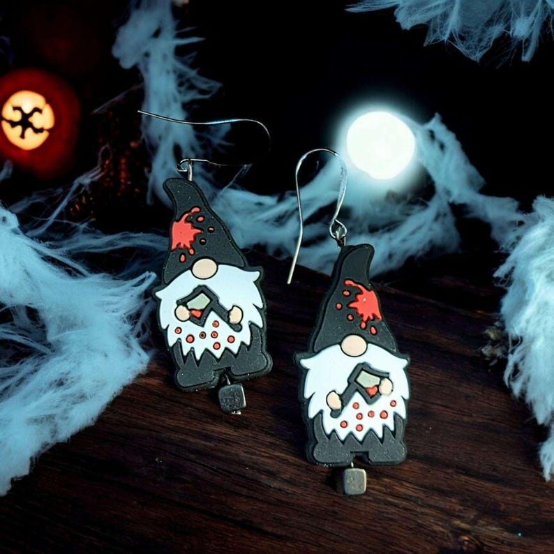Gnome Halloween Earrings - - LadybugfeetDesigns -