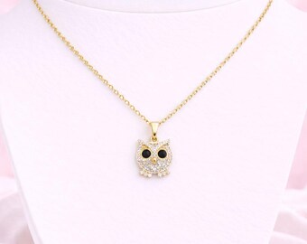 CZ Owl necklace, Gold - 20 inch