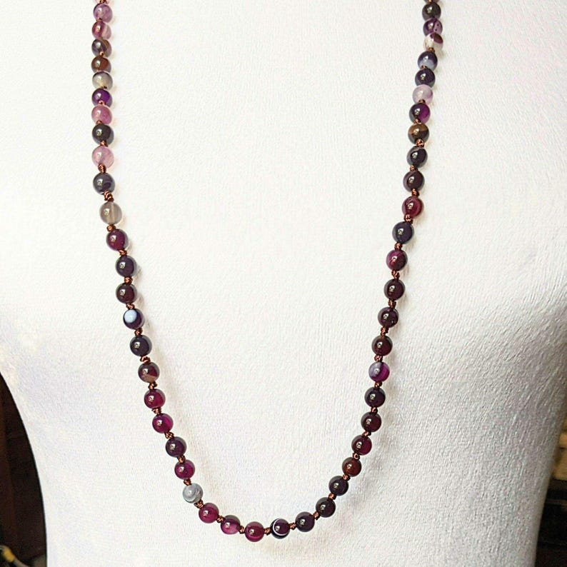 Light Purple Jade Semi-Precious Gemstone Necklace- 36 inch - - LadybugfeetDesigns -