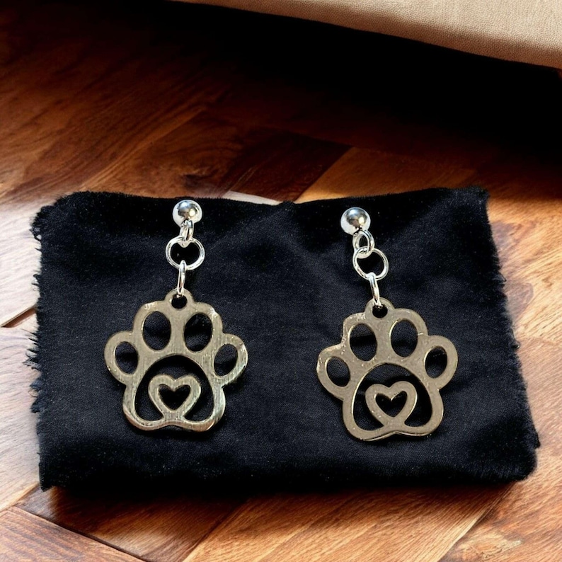 Dog Paw Charm Drop Stud Earrings-Silver - - LadybugfeetDesigns -