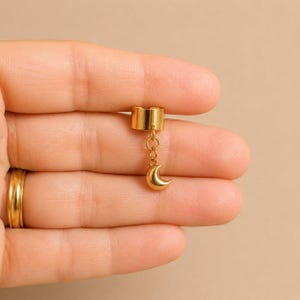 Puffy Crescent Moon Ear Cuff, Gold - - LadybugfeetDesigns -