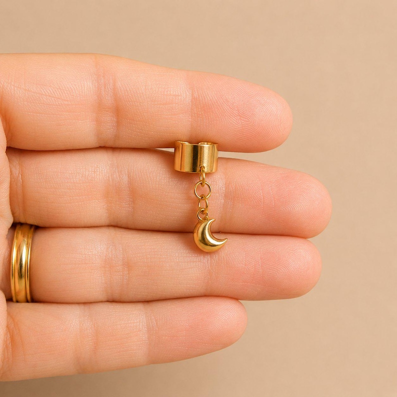Puffy Crescent Moon Ear Cuff, Gold - - LadybugfeetDesigns -