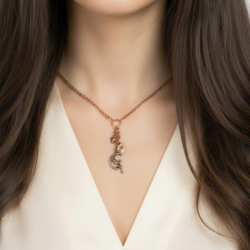Fairy Moon Copper Charm Keeper Necklace, 18-24 inch - - LadybugfeetDesigns -