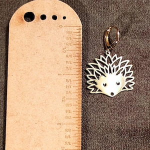 Hedgehog Hoop Charm Earrings, Gold -15mm - - LadybugfeetDesigns -