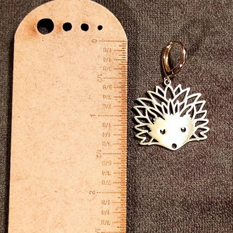 Hedgehog Hoop Charm Earrings, Gold -15mm - - LadybugfeetDesigns -