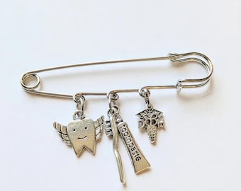 Dental Hygienist Safety Pin Brooch, Purse Charm