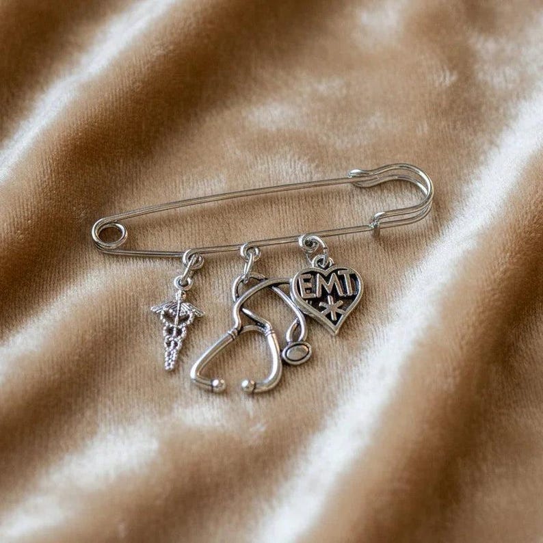EMT - Emergency Medical Technician Safety Pin Brooch, Purse Charm - - LadybugfeetDesigns -