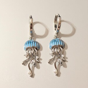 Jellyfish Huggie Hoop earrings, Silver - 15mm - - LadybugfeetDesigns -