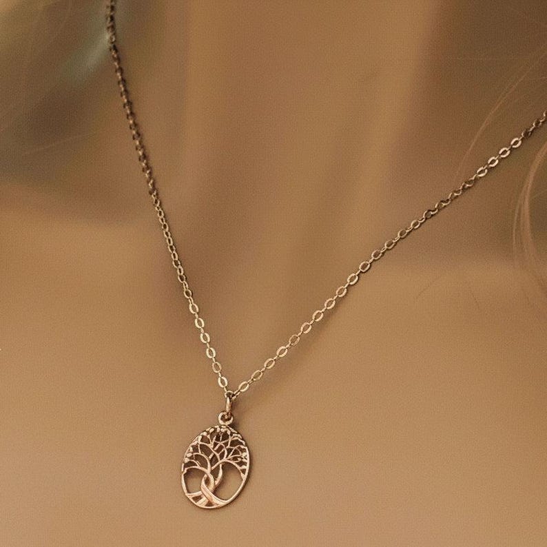 Tree of Life Rose Gold necklace earrings set,18 inch - - LadybugfeetDesigns -