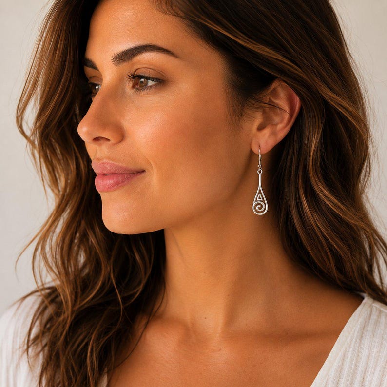 Swirl Drop Sterling Silver Dangle earrings - - LadybugfeetDesigns -