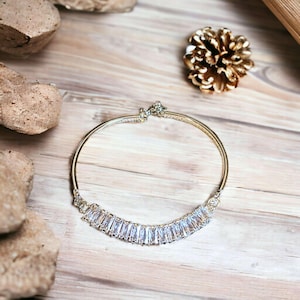 Silver CZ Baguette Bangle Bracelet, Large - - LadybugfeetDesigns -