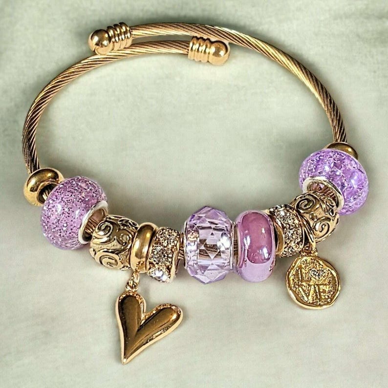 Romantic Heart Euro Cuff Wrap Bracelet, Gold - - LadybugfeetDesigns -