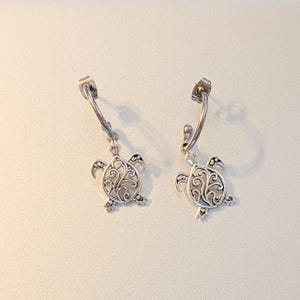 Sea Turtle Hoop Earrings, Silver - 16mm - - LadybugfeetDesigns -