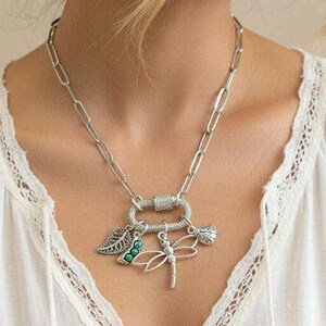 Large Dragonfly, Garden Friends Carabiner Necklace, Silver - 20 inch - - LadybugfeetDesigns -