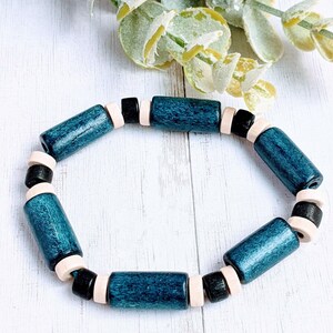 Blue Barrel Bead Stretch bracelet - Unisex - - LadybugfeetDesigns -