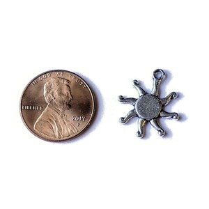 Silver Flat Faced Celestial Sun Charm - - LadybugfeetDesigns -