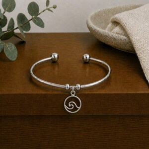 Ocean Wave Euro Bangle Cuff, Silver - - LadybugfeetDesigns -