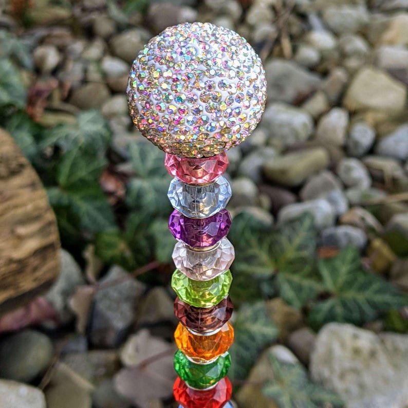 Fairy Wand Garden Stake/ Crystal Fairy Garden 12"or 24" Stake/ Suncatcher - - LadybugfeetDesigns -