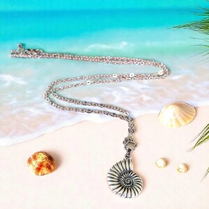 Sea Snail Shell necklace, Silver - 20 inch - - LadybugfeetDesigns -
