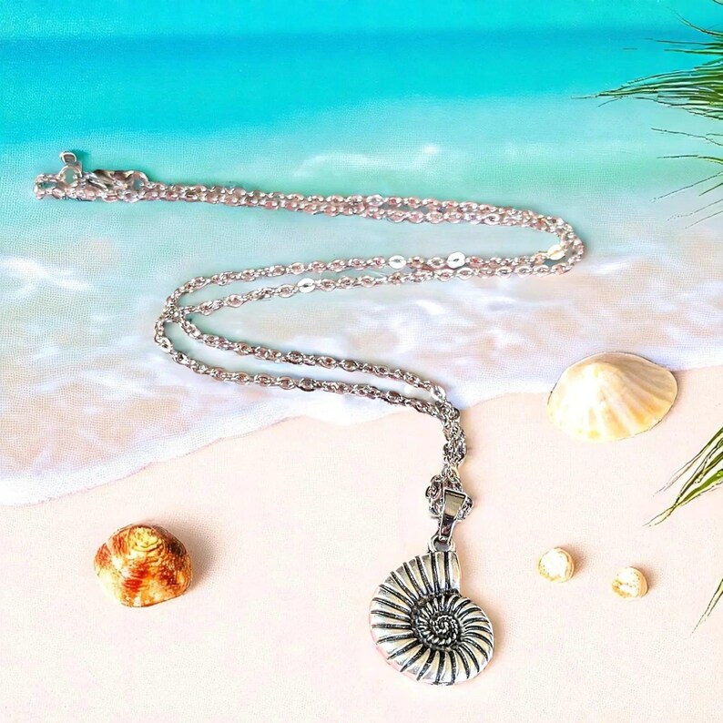 Sea Snail Shell necklace, Silver - 20 inch - - LadybugfeetDesigns -