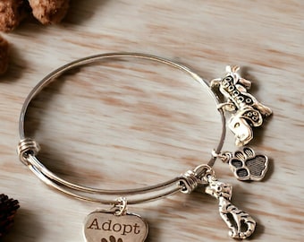 ADOPT Adjustable Bangle Dog/Cat Lover Bracelet