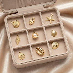 Beach Shells Charm Box - 9 pc., Gold - - LadybugfeetDesigns -