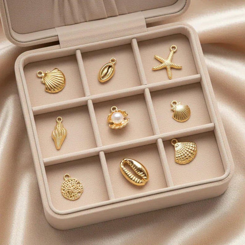 Beach Shells Charm Box - 9 pc., Gold - - LadybugfeetDesigns -
