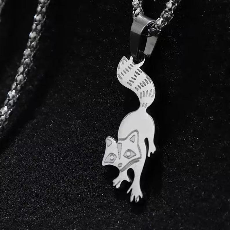 Racoon Necklace, 24 inches - Silver or Gold - - LadybugfeetDesigns -