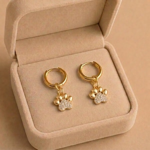CZ Dog/Cat Paw Hoop earrings, Gold - 10mm - - LadybugfeetDesigns -