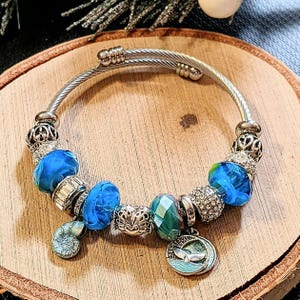 Ocean Lover Euro Cuff Wrap Bracelet, Silver - - LadybugfeetDesigns -