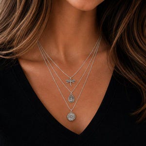 Dragonfly Layered Necklace Set, Silver - - LadybugfeetDesigns -