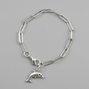 Dolphin Stainless Steel Paperclip Chain Bracelet, Silver - - LadybugfeetDesigns -