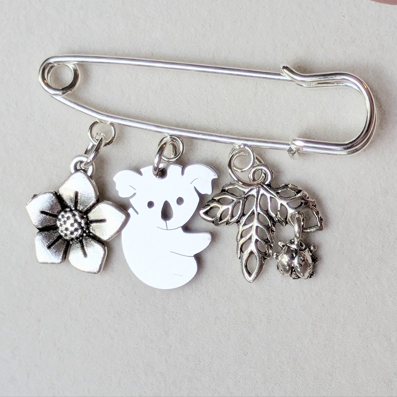 Koala Safety Pin Brooch, Purse Charm - - LadybugfeetDesigns -