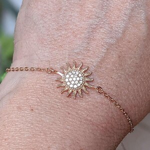 CZ Diamond Starburst Sun Rose Gold Chain Bracelet - - LadybugfeetDesigns -