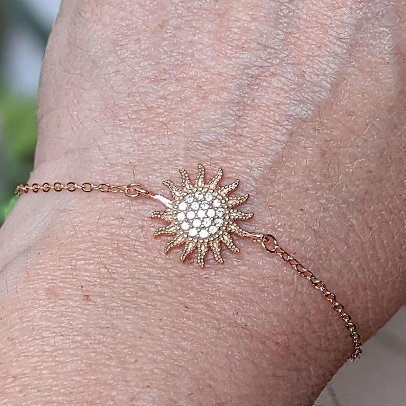 CZ Diamond Starburst Sun Rose Gold Chain Bracelet - - LadybugfeetDesigns -