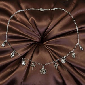 Nature Lover Multi Charm Link Necklace, .925 Sterling Silver - 20 inch - - LadybugfeetDesigns -