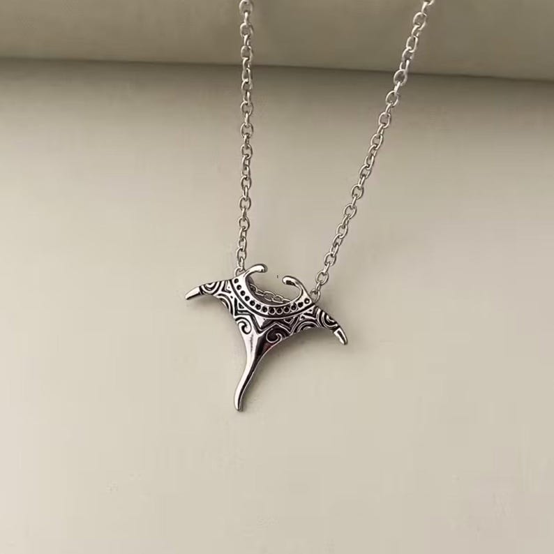 Large Manta Ray Necklace, Silver - 18 inches - - LadybugfeetDesigns -