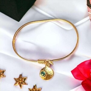 Gold Birthstone Cuff bangle, European Charm Bracelet - - LadybugfeetDesigns -