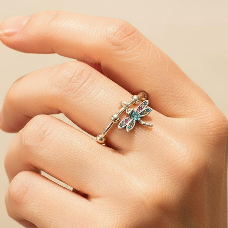 Sparkly Dragonfly Adjustable Charm Ring