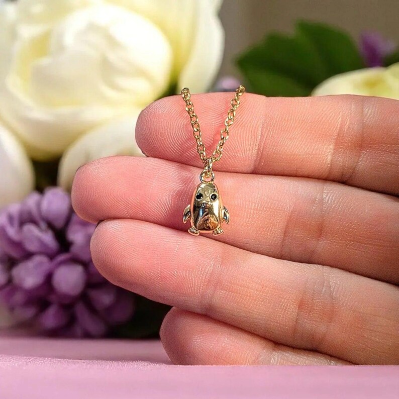 Penguin Necklace, Gold- 20 inch - - LadybugfeetDesigns -