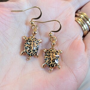 Leopard Skin Turtle Earrings, Gold - - LadybugfeetDesigns -