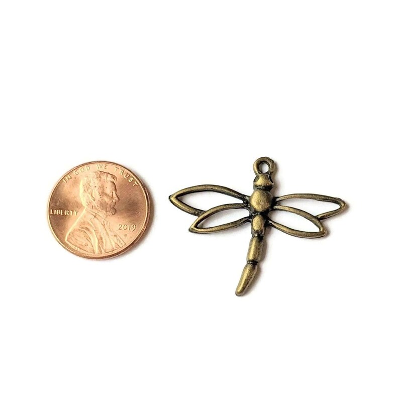 Large Antique Bronze Dragonfly Charm - - LadybugfeetDesigns -