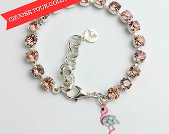 Pink Flamingo Faceted Crystal Bracelet, Silver